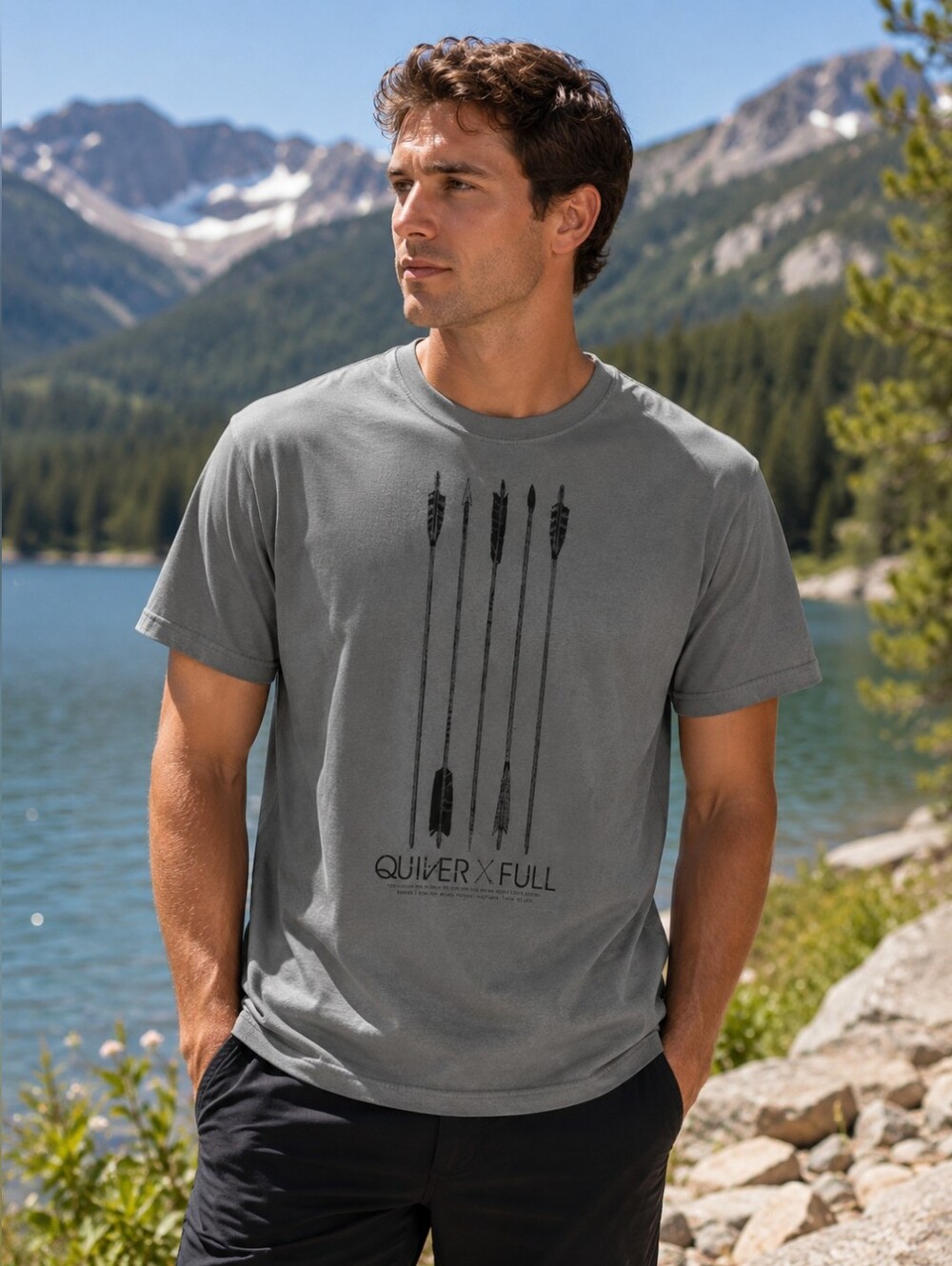 Quiver X Full Men’s XL Gray Arrow Graphic T-Shirt Short Sleeve Tee NWT